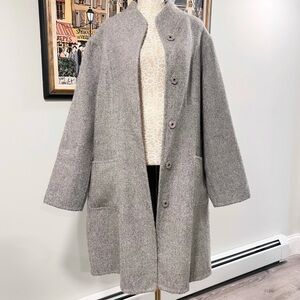 EILEEN FISHER Heathered Gray “Super Fine” Alpaca Wool Button Up Coat Size XL